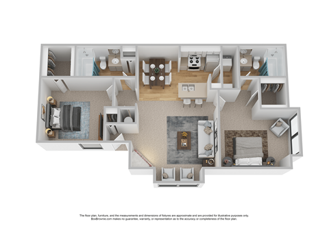 Floor plan for 2 beds, 2 baths, 862 sqft